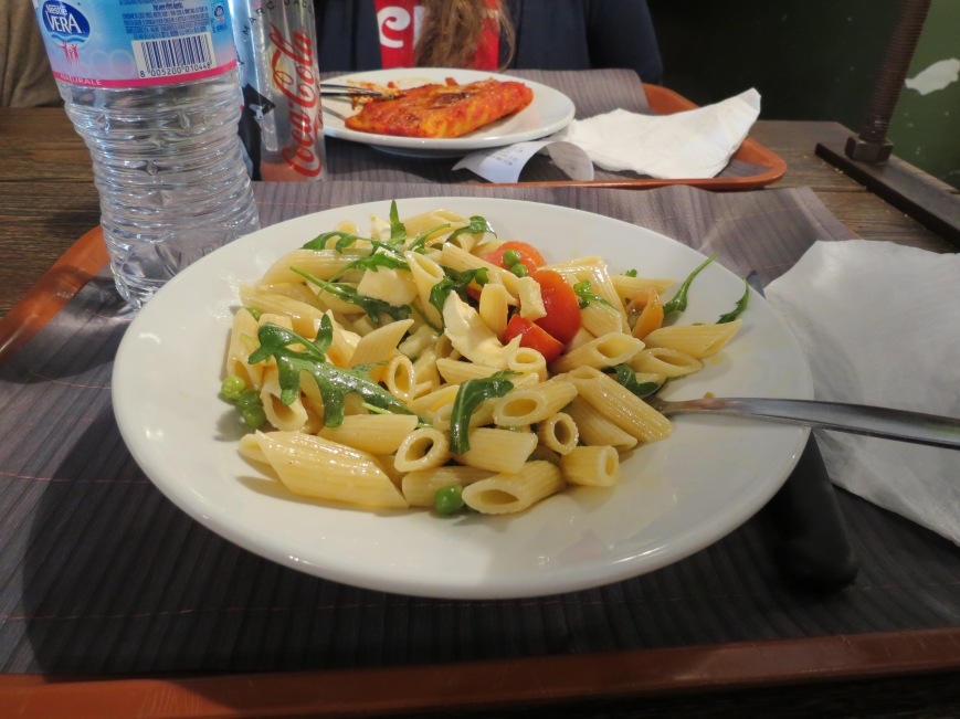 Cold "pasta fresca" from a cafeteria on a Roman side street.