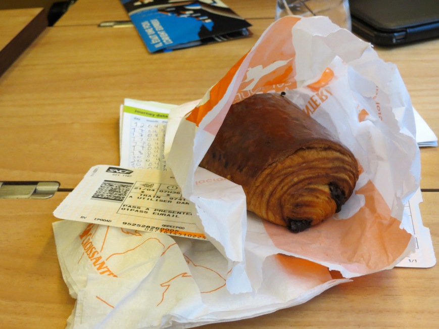 Pain au chocolat in transit from Lyon to Barcelona.